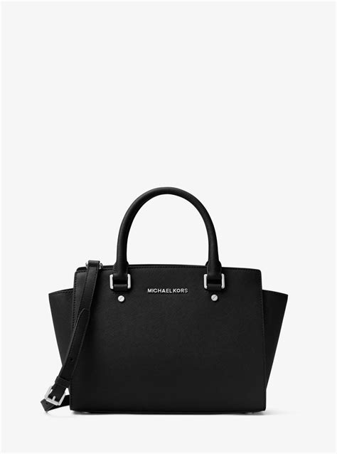 michael kors selma medium black|selma saffiano leather medium satchel.